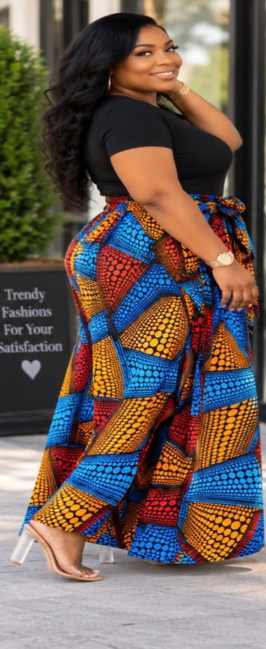 Plus Size African Print Maxi Skirt | Colorful High-Waisted Long Skirt for Women