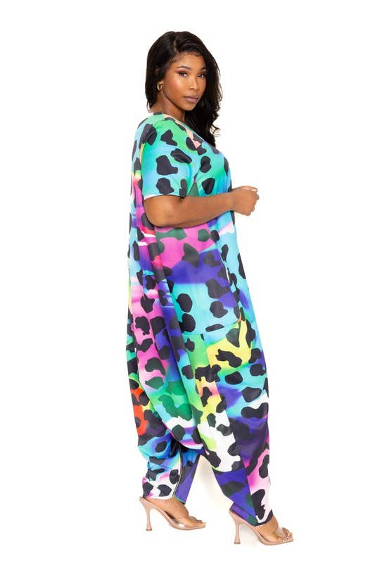 Women’s Multicolored Leopard Print Jumpsuit – Stylish One-Piece