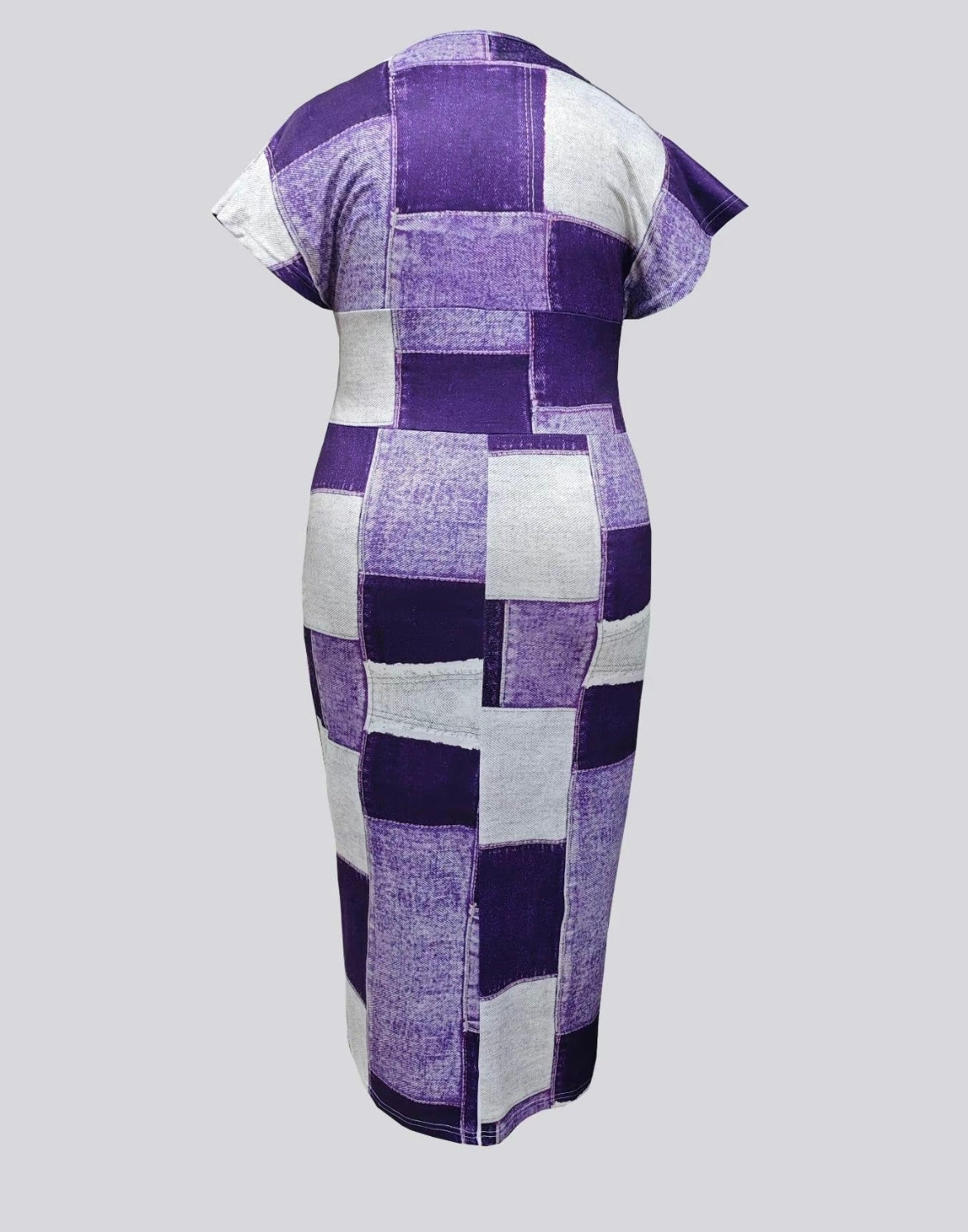 Purple Denim Print Bodycon Dress – Sleeveless V-Neck Women’s Fashion