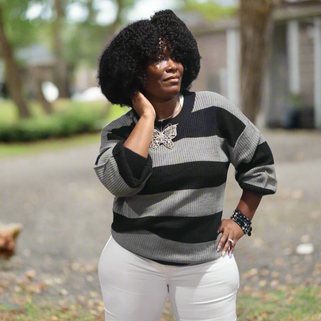 Autumn Dreams Striped Sweater - Grey/Black