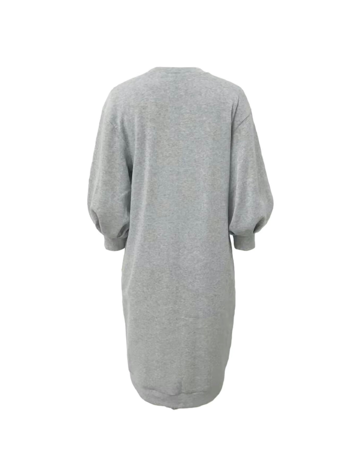 “Women’s Bishop Sleeve Grey Dress – Chic & Elegant