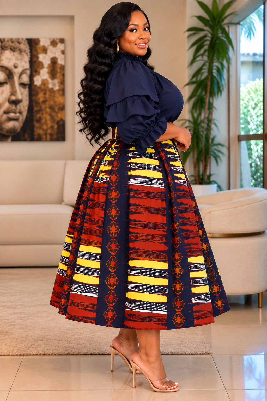 Authentic African Wax Button-Down Skirt – 28” Length