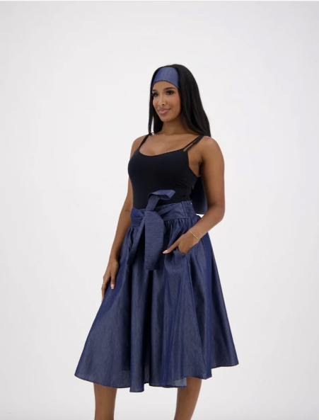 Everyday Slay Denim Middy Skirt β With Matching Headwrap