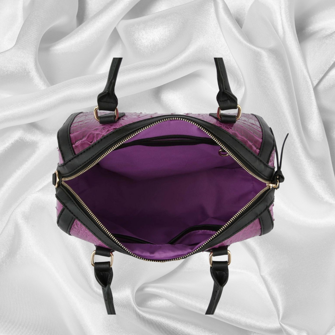 Fashion Croco Satchel with bee and Stripe: Purple