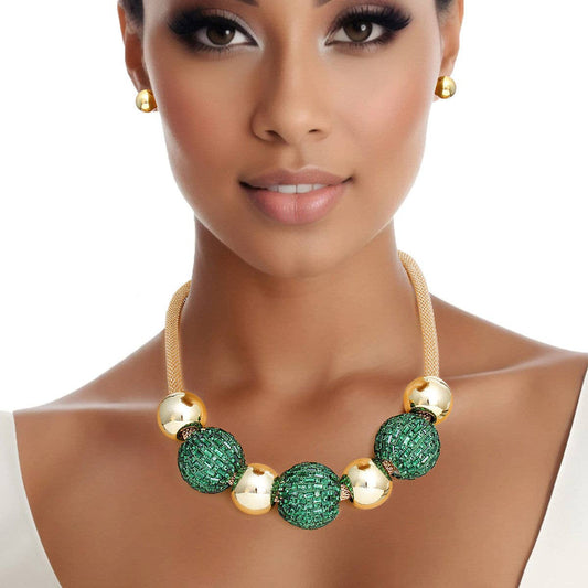 Necklace Green Disco Ball Bead Set for Women: 18 + 3 inches / Green / Gold