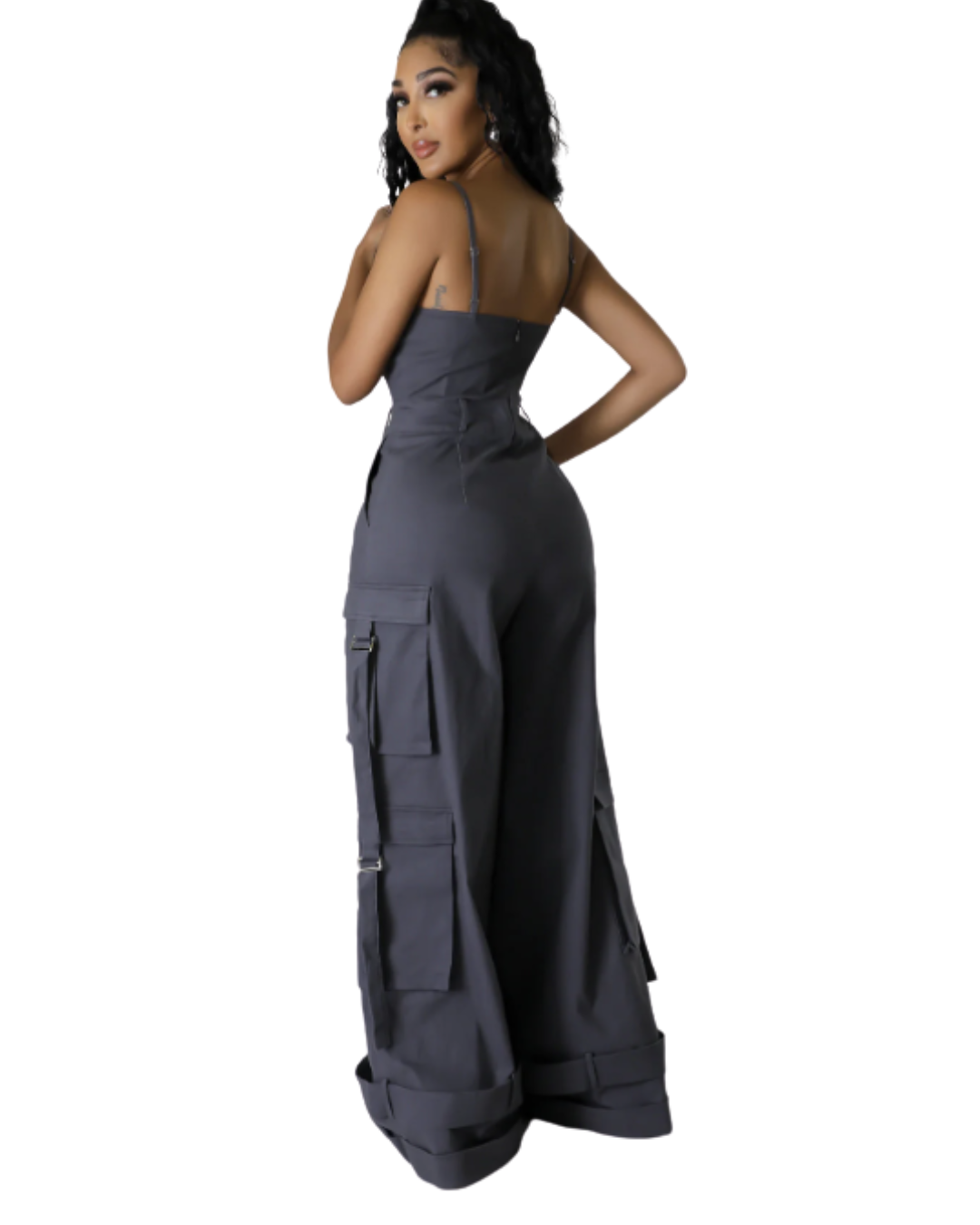 Roxanne-Roxanne Utility Wide-Leg Jumpsuit with Pockets – Non-Stretch Cotton Cargo Style