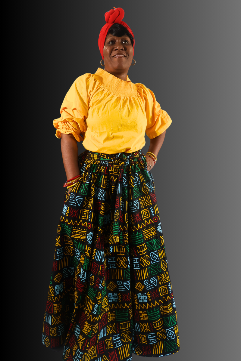 Rasta Royalty Maxi Skirt Set | African Print Skirt with Headscarf