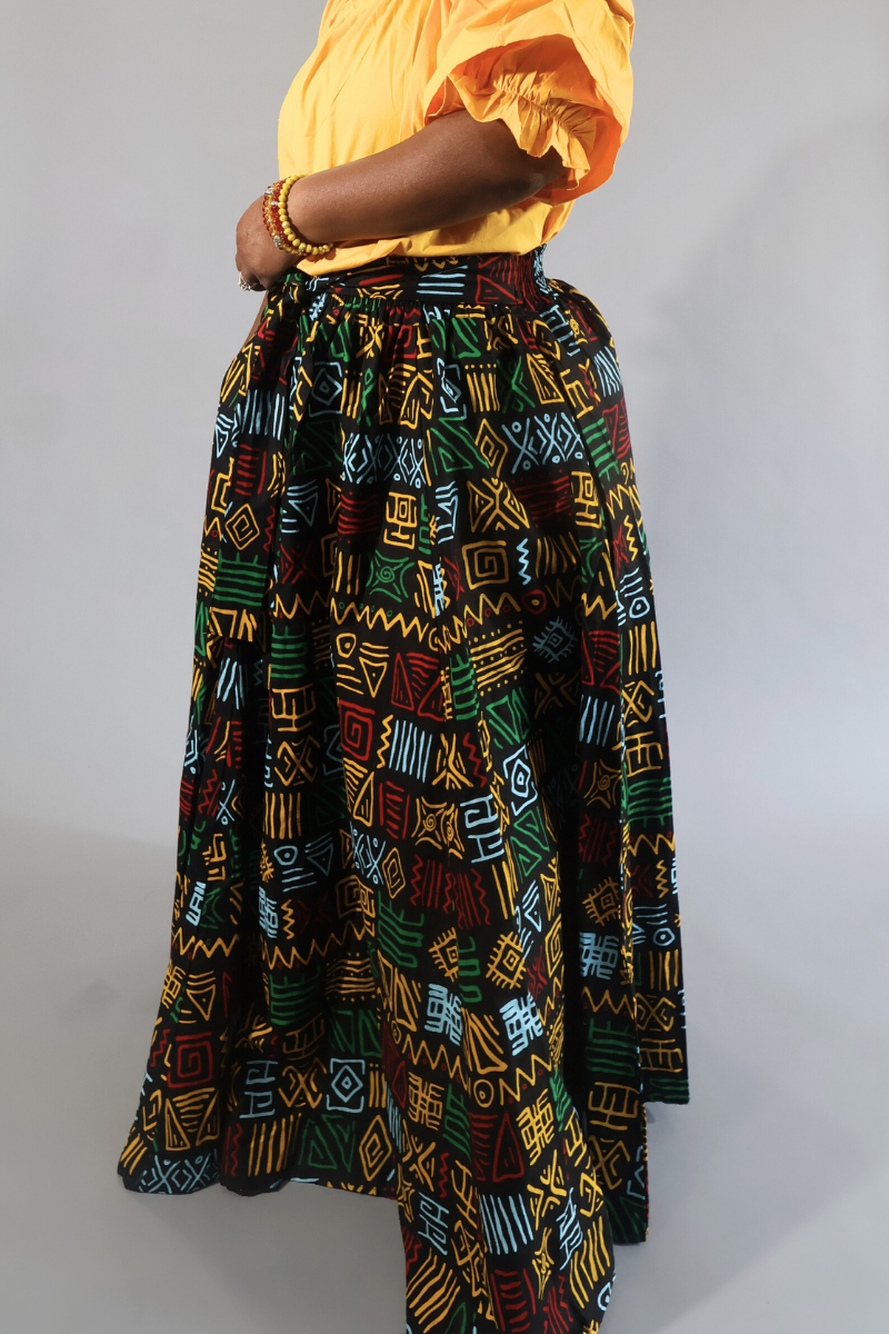 Rasta Royalty Maxi Skirt Set | African Print Skirt with Headscarf