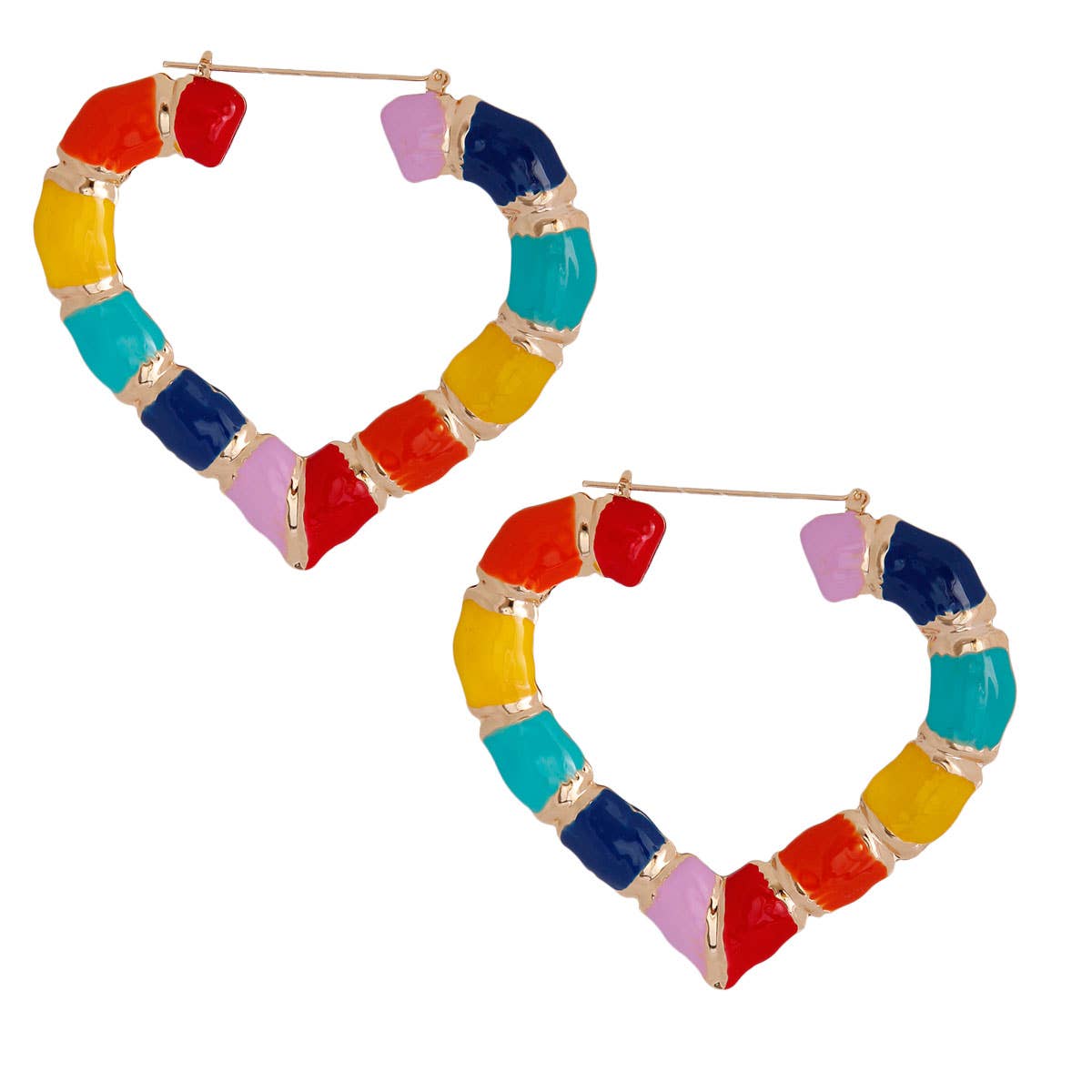 Rainbow Heart Bamboo Hoops: Color / 3 inches / Gold