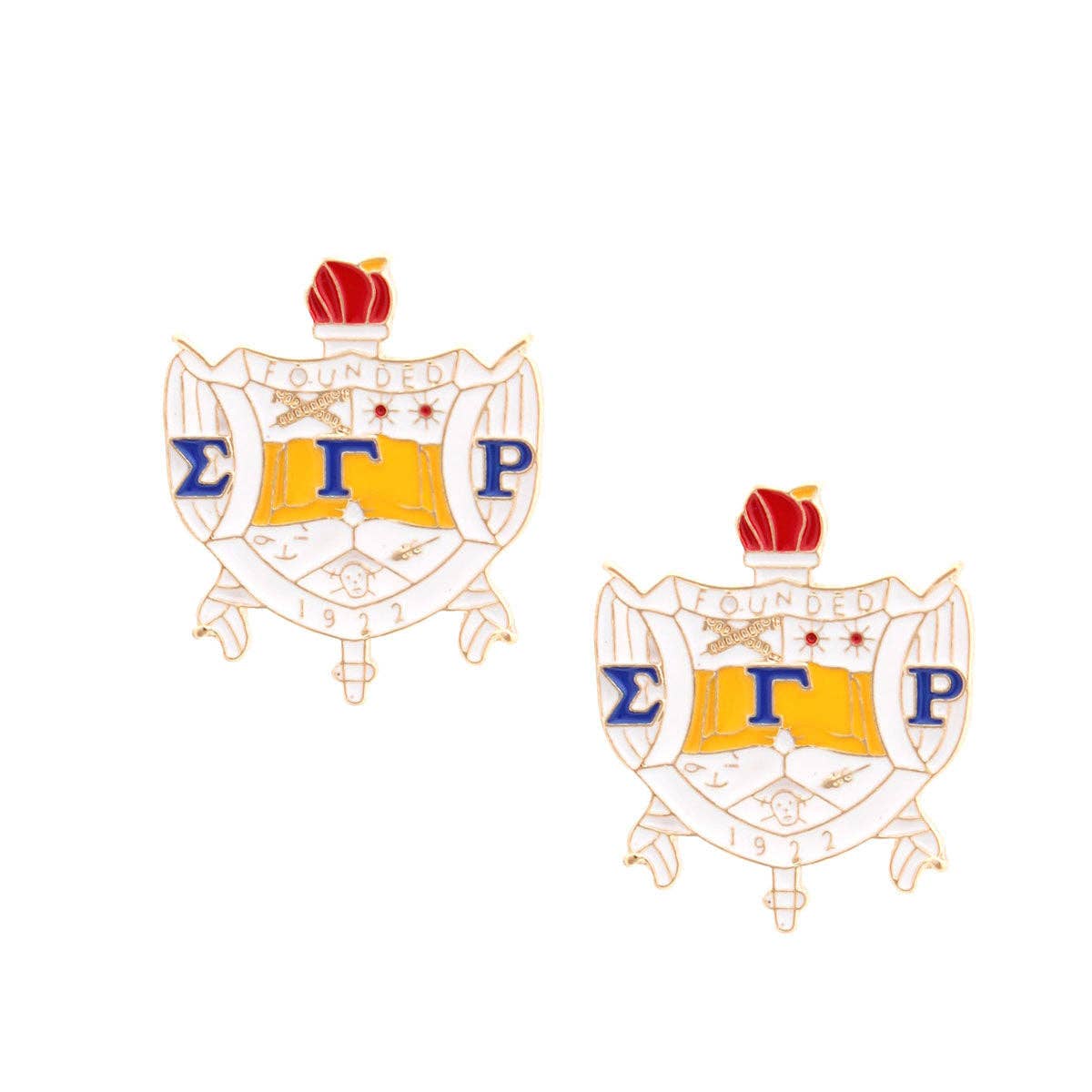 Gold Blue Crest Studs: 1.3 x 1.1 inches / Gold / Gold and Blue