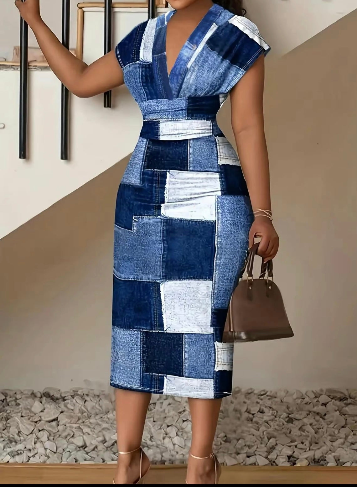 Denim print bodycon dress