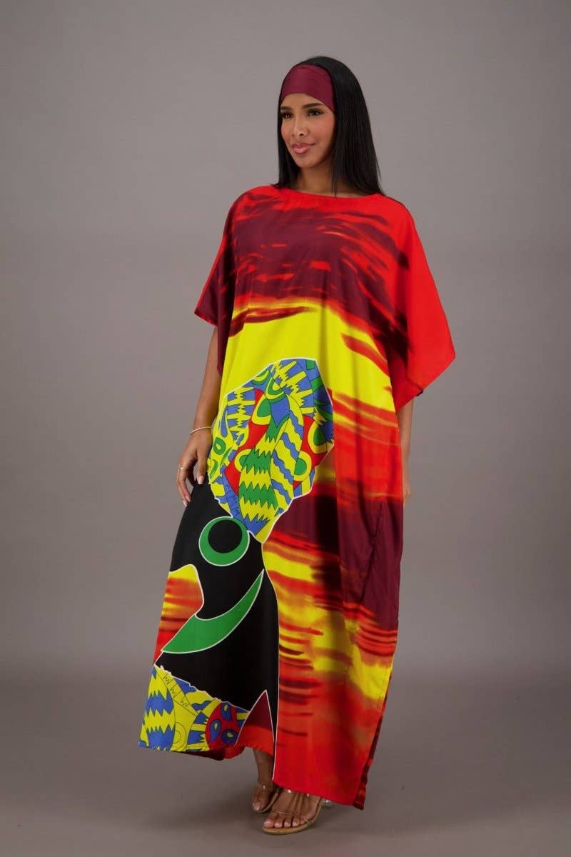 Vibrant Sunset African Print Kaftan KAF-42201: Single Color / One Size Fits Most