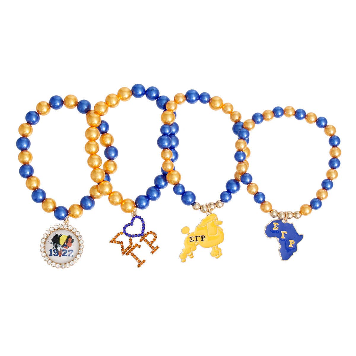 Blue Gold Pearl Sorority Bracelet Set: Stretch to Fit