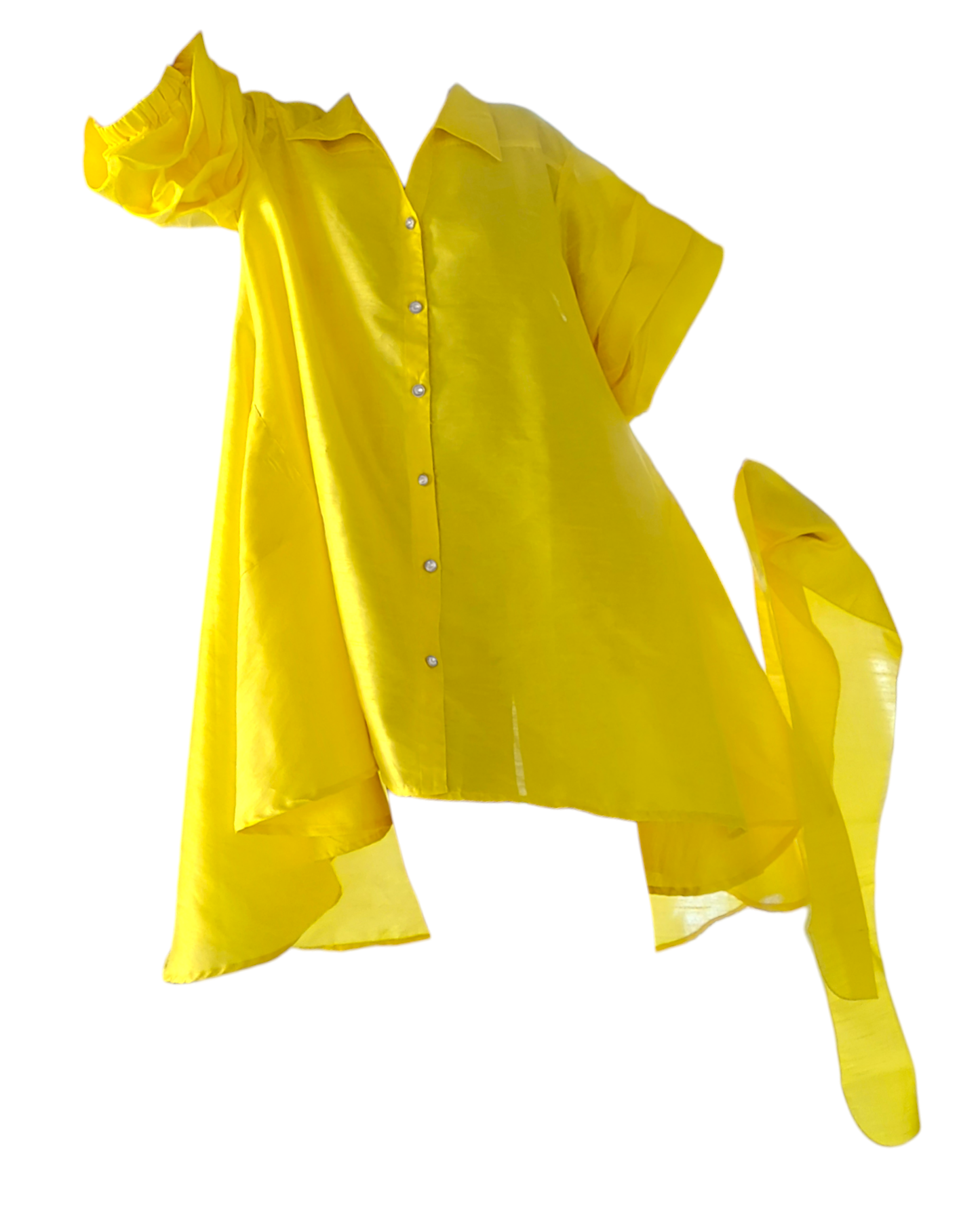 Swing Dress/ Faux Silk/ Ruffle Sleeve - Yellow