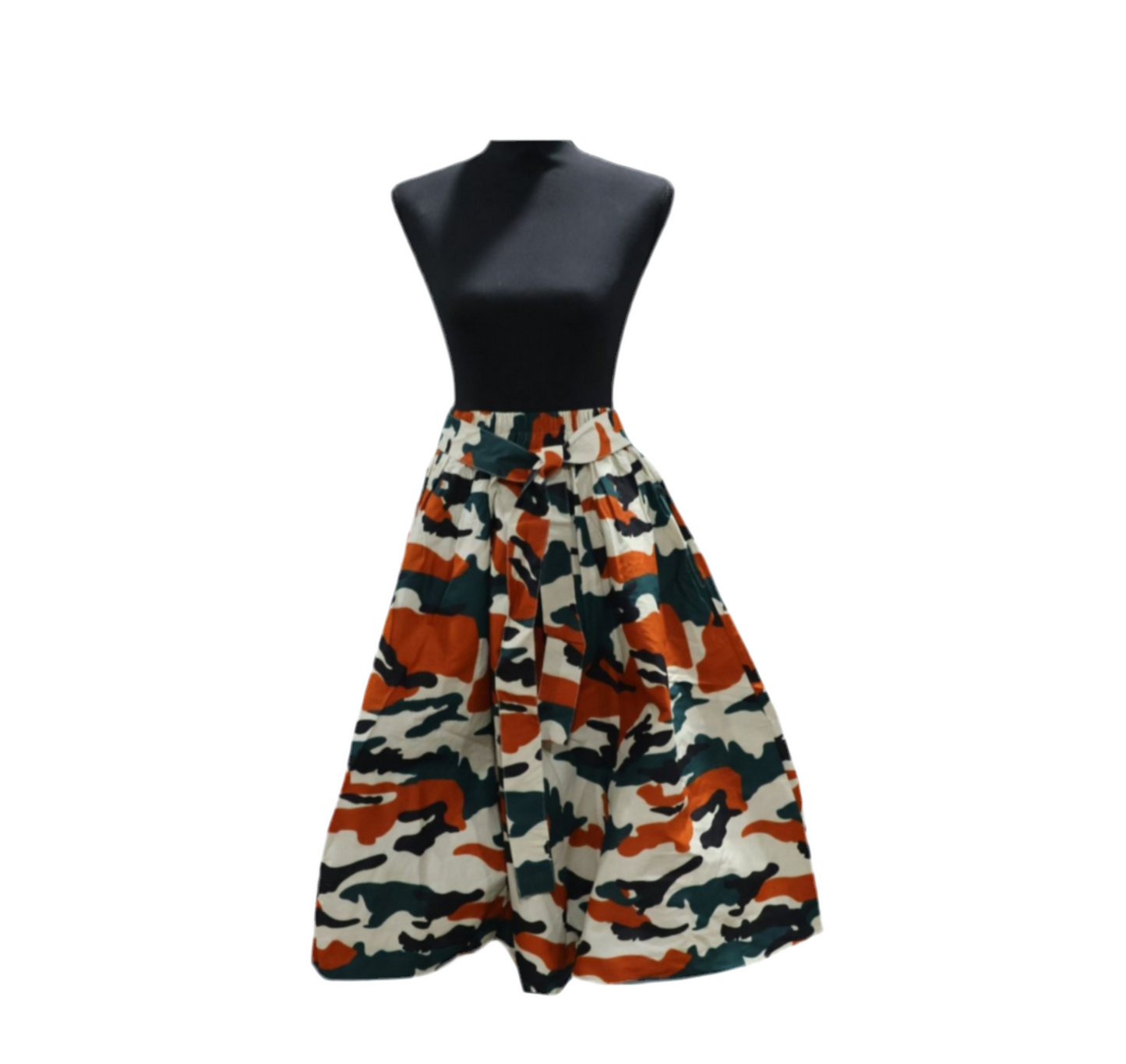 Camouflage Print High-Waist Midi Skirt with Pockets | Flowy Statement Skirt for Women Plus Size