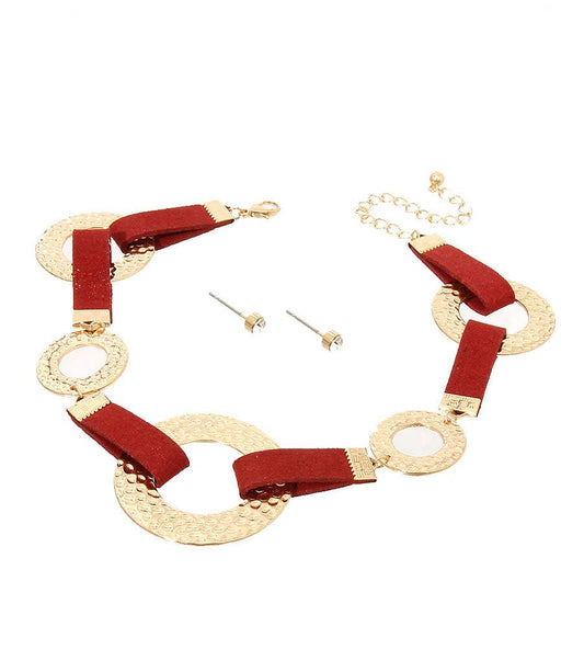 Leather with Metal Choker: Red / 15 Inches / Gold