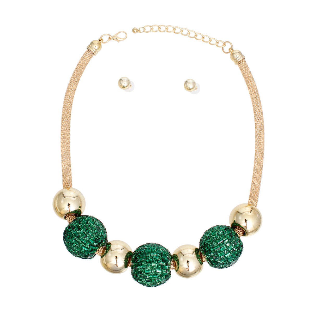 Necklace Green Disco Ball Bead Set for Women: 18 + 3 inches / Green / Gold