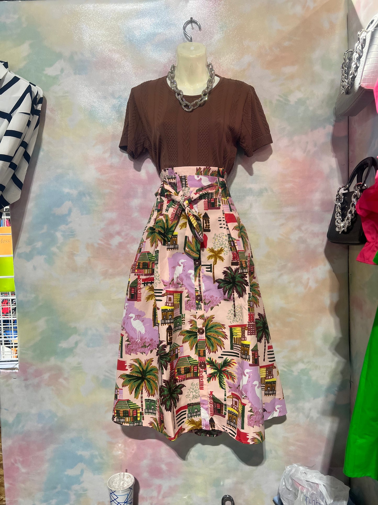 Brown and Pink tropical skirt