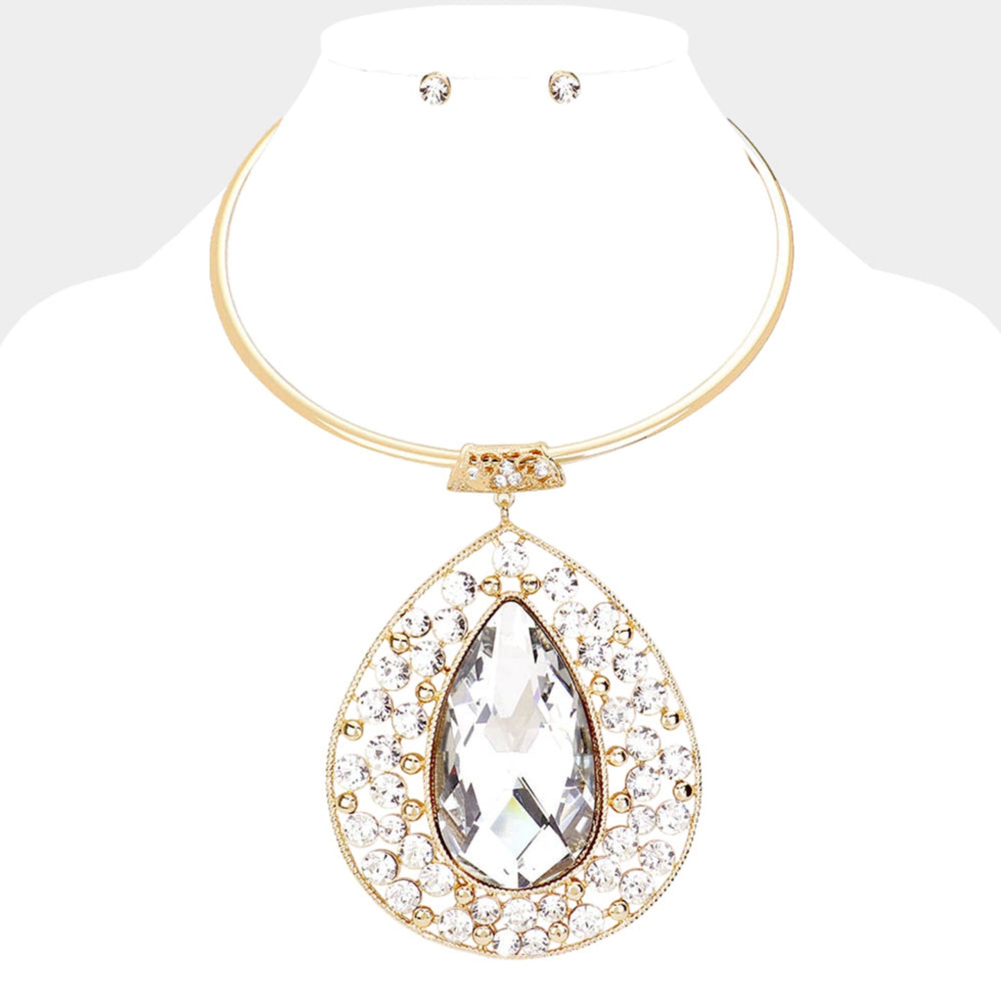 Crystal Elegance Teardrop Cluster Choker Set