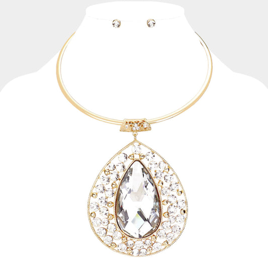 Crystal Elegance Teardrop Cluster Choker Set