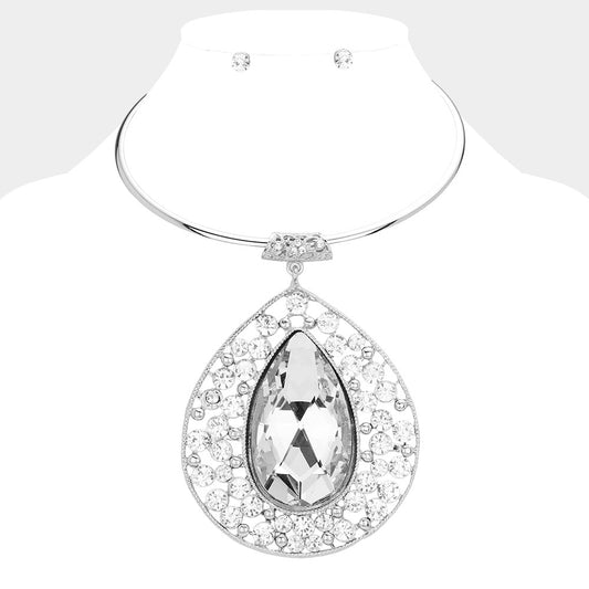 Crystal Elegance Teardrop Cluster Choker Set