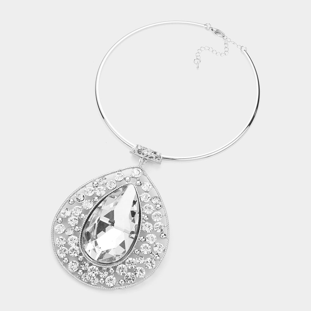 Crystal Elegance Teardrop Cluster Choker Set