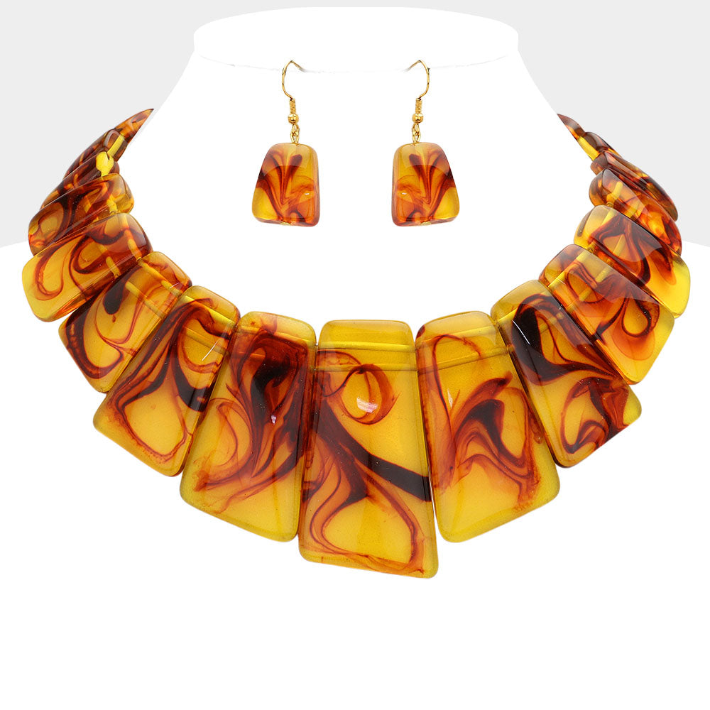 Modern Muse Amber Swirl Resin Statement Necklace & Earring Set