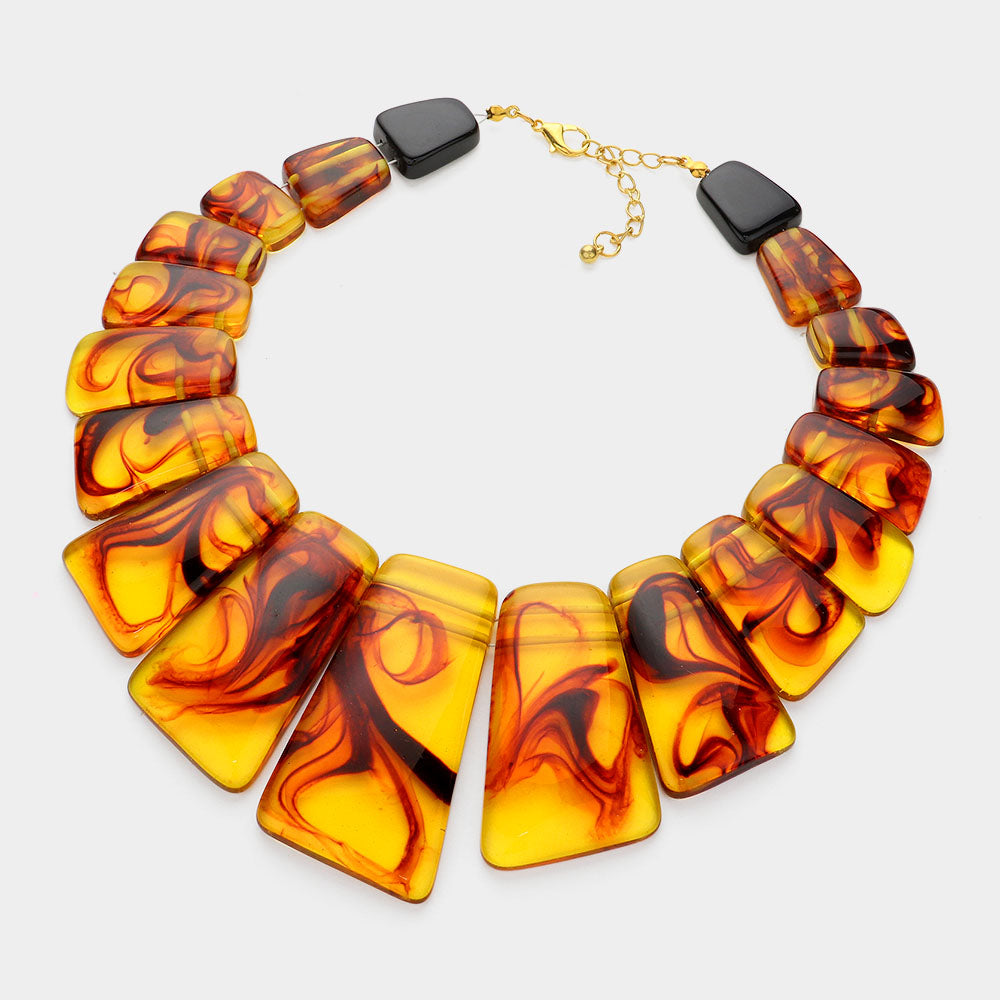 Modern Muse Amber Swirl Resin Statement Necklace & Earring Set