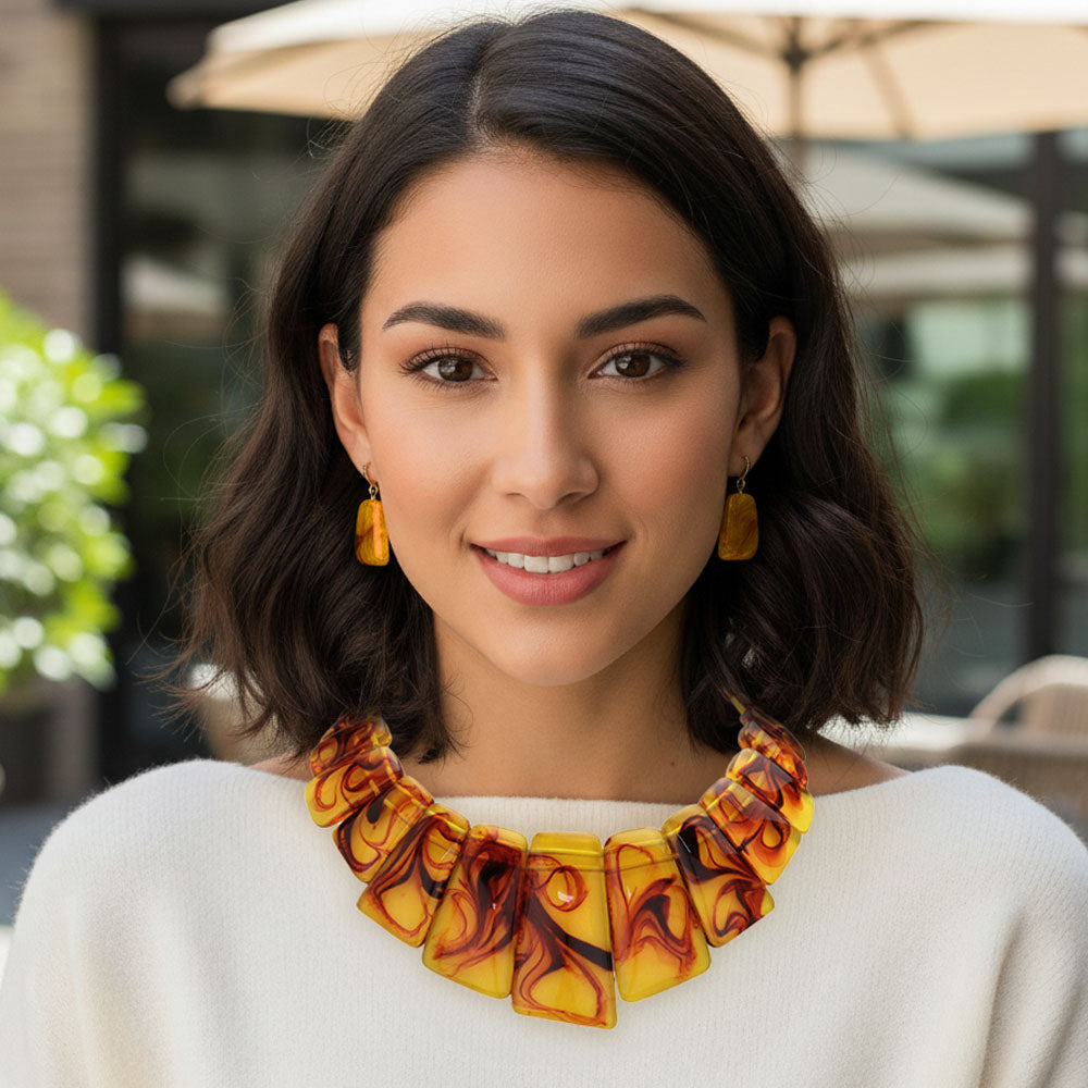 Modern Muse Amber Swirl Resin Statement Necklace & Earring Set