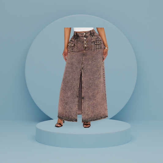 🖤 Sleek & Chic Rust Denim Skirt – Fitted with Front Slit ✨