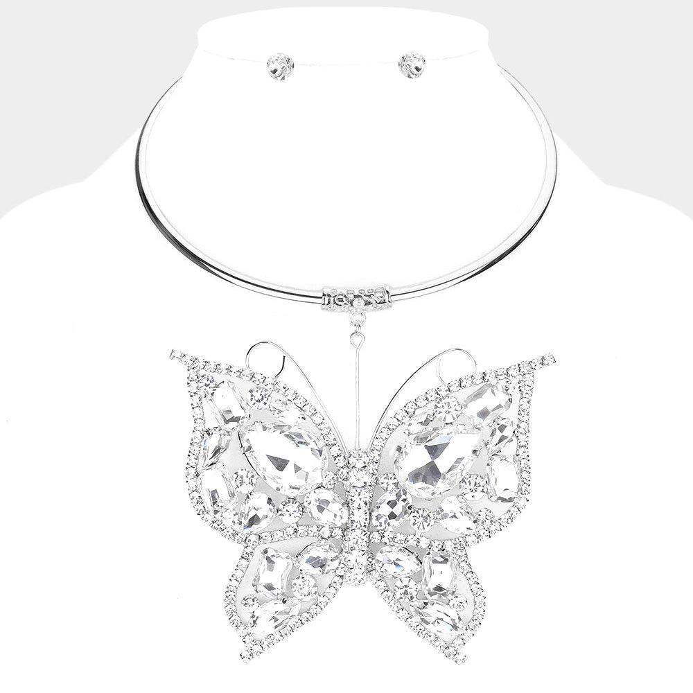 Silver butterfly necklace set