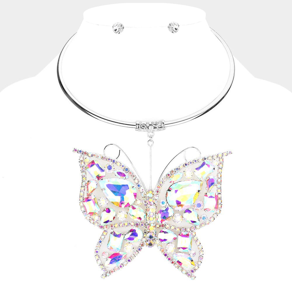 Iridescent butterfly necklace set