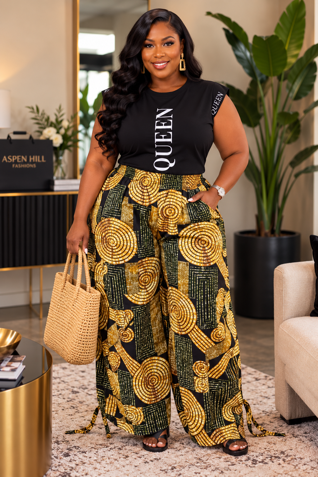 Bold Geo Print Wide-Leg Palazzo Pants Plus Size | High-Waist Statement Lounge Pants for Women
