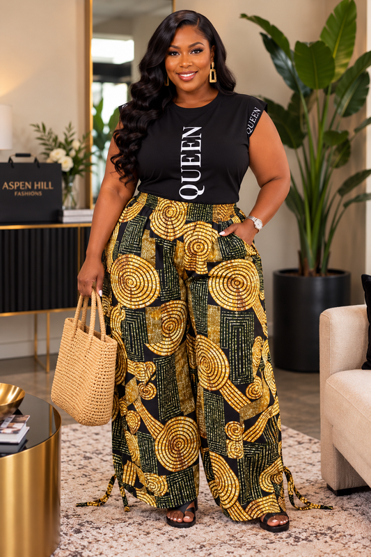 Bold Geo Print Wide-Leg Palazzo Pants Plus Size | High-Waist Statement Lounge Pants for Women