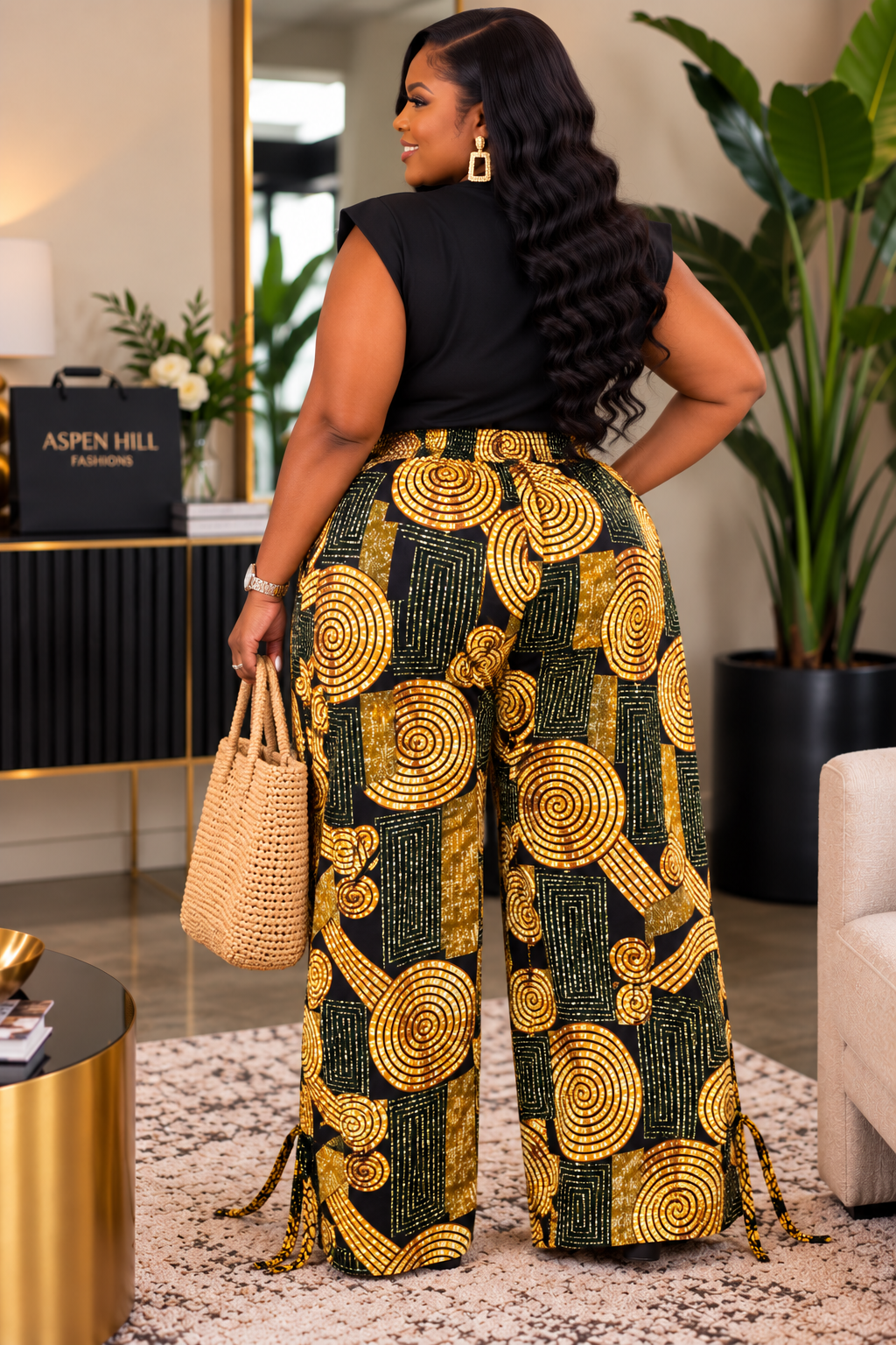 Bold Geo Print Wide-Leg Palazzo Pants Plus Size | High-Waist Statement Lounge Pants for Women