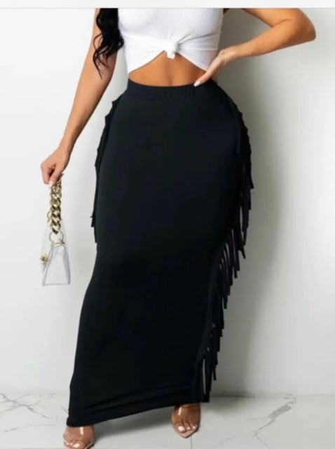 Fringe Trim High Waist Pencil Skirt