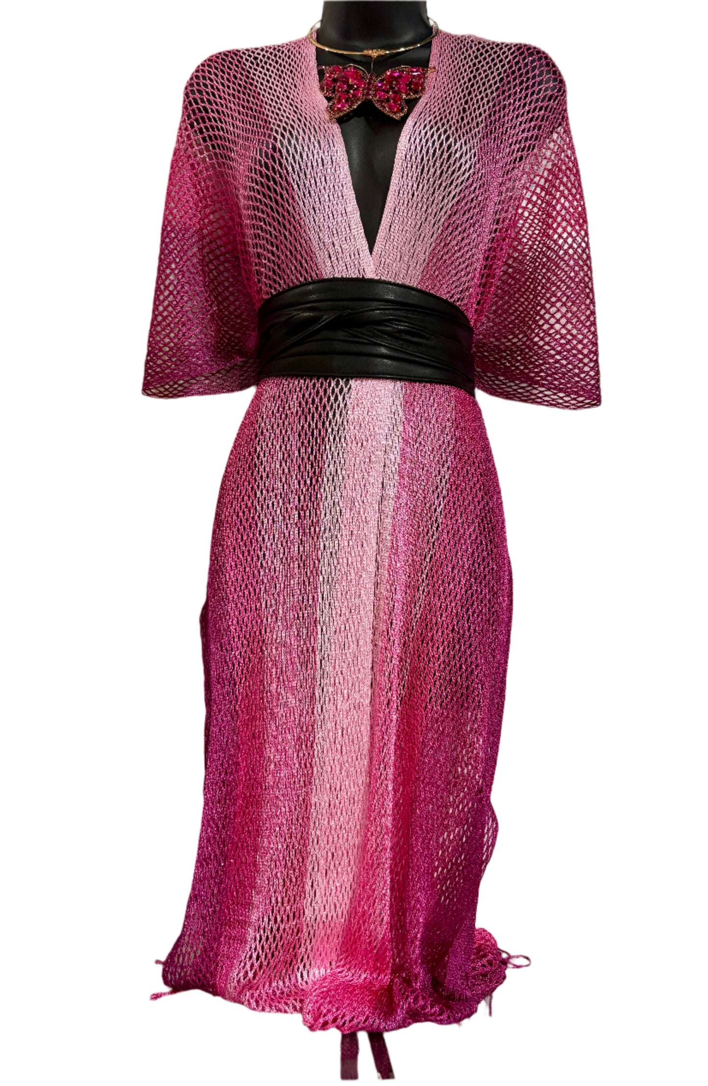 ✨ Two-Toned Lurex Kimono Poncho – Turquoise Fringe ✨