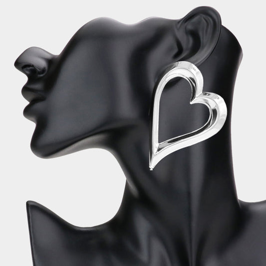 Open Heart Rhodium Statement Earrings