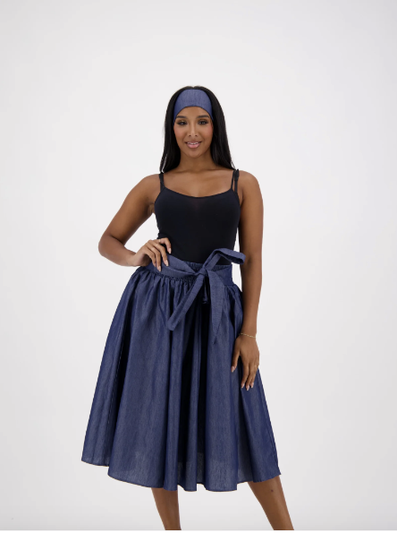 Everyday Slay Denim Middy Skirt – With Matching Headwrap