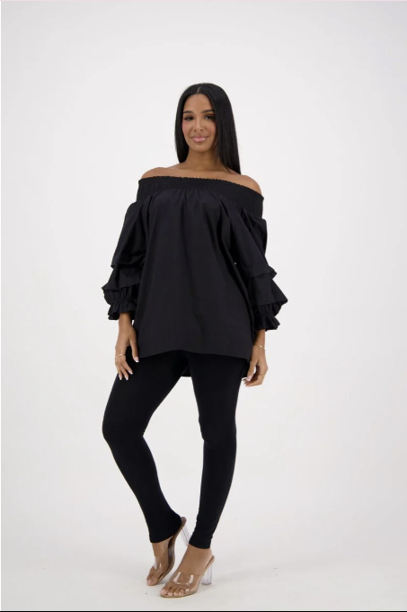 Flirty & Free Off-Shoulder Ruffle Blouse – One Size (S–2XL), 100% Cotton