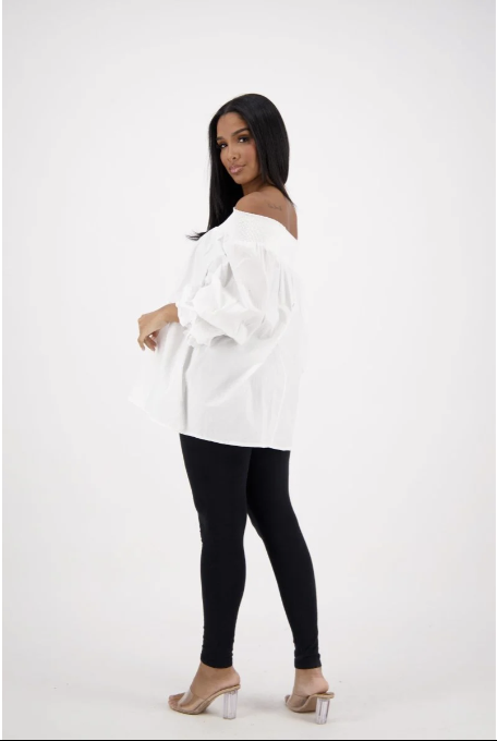 Flirty & Free Off-Shoulder Ruffle Blouse – One Size (S–2XL), 100% Cotton