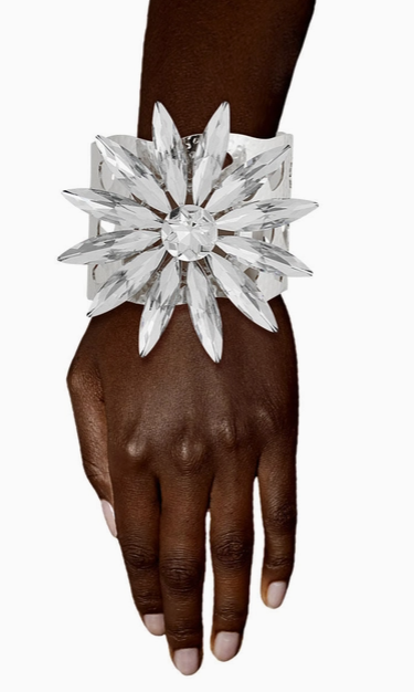 Silver Flower Open Cuff Bracelet | Adjustable Dainty Jewelry for Women