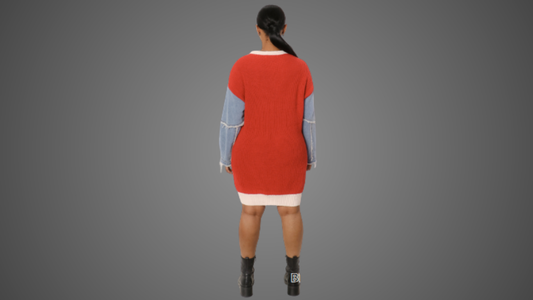 Colorblock Denim Sleeve Sweater Dress