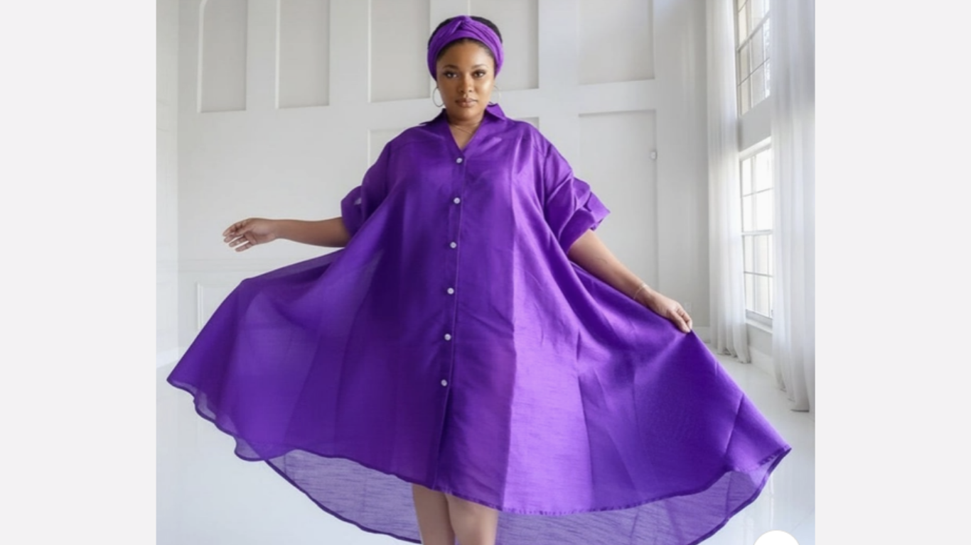 Faux Silk Hi-Low Swing Dress with Ruffled Sleeves