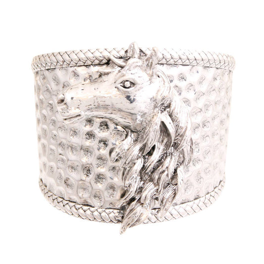 Burnished Silver Horse Hammered Cuff: Silver / Adjustable / Burnished Silver