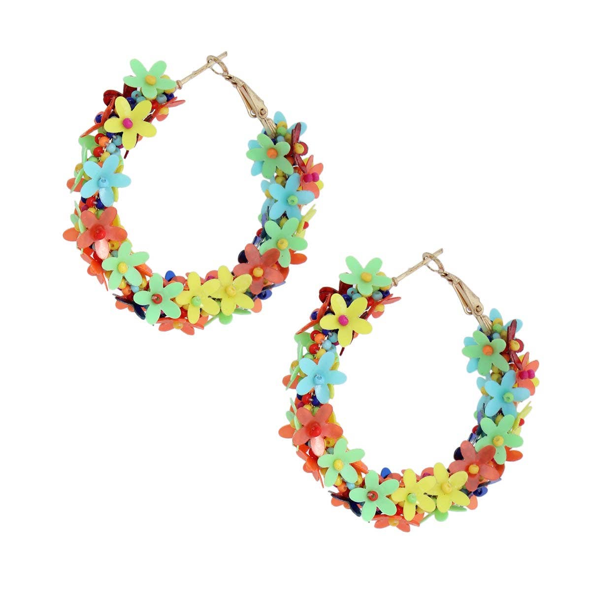 Multi Color Daisy Covered Hoops: Multi Color / 2 inches / Gold