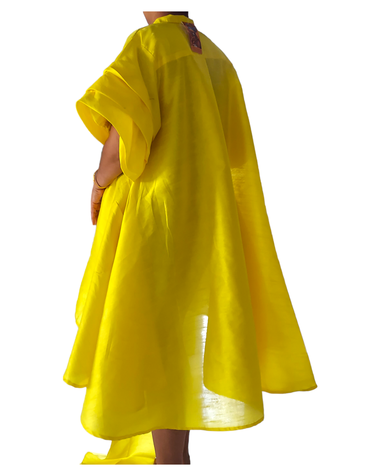 Swing Dress/ Faux Silk/ Ruffle Sleeve - Yellow