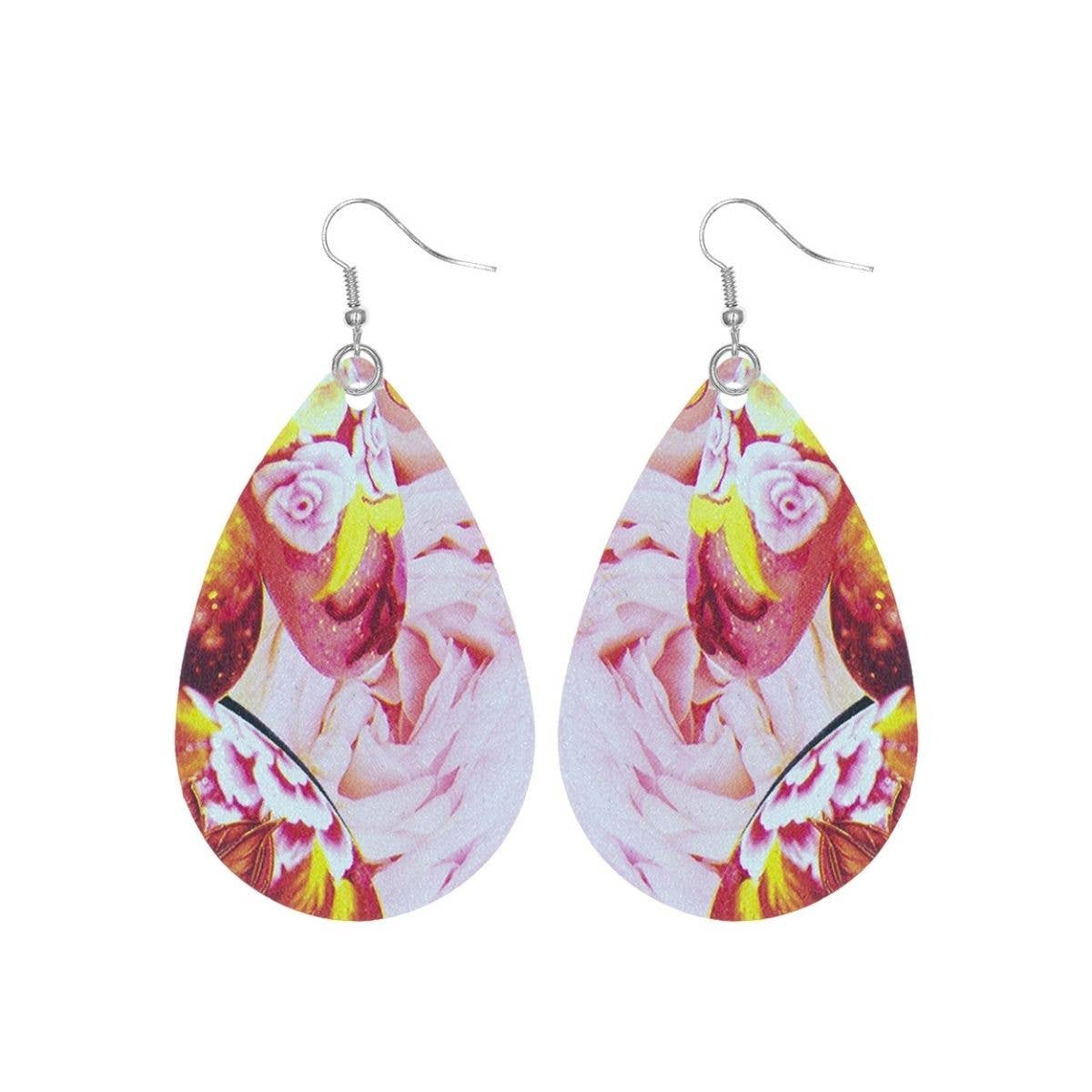 Fuchsia Floral Printed Teardrop Earrings: Fuschia