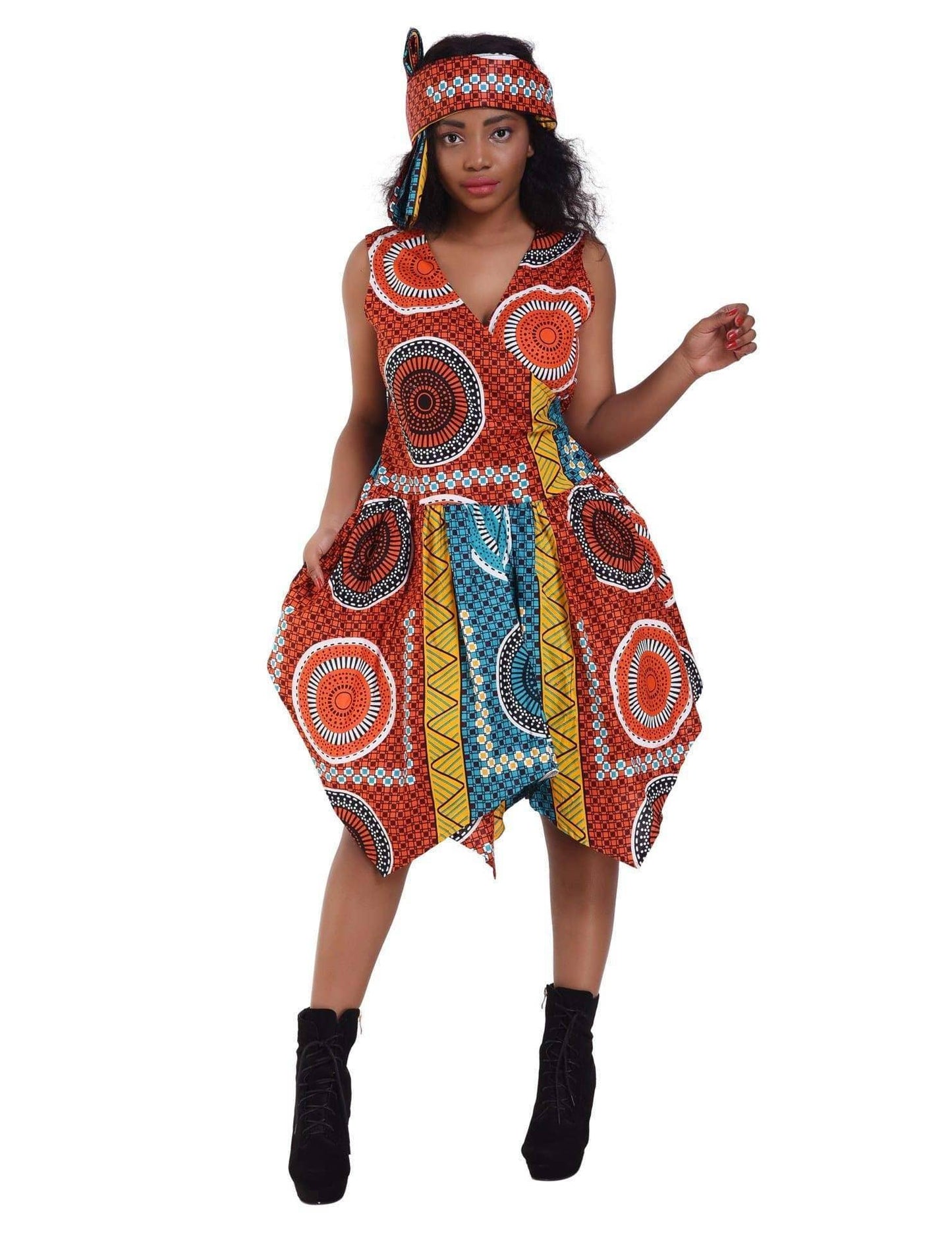 Mandala African Print Dress: Orange