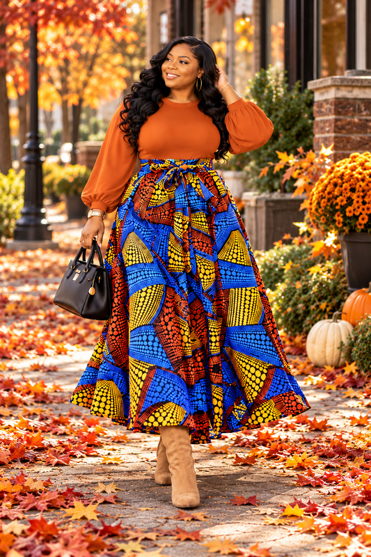 Plus Size African Print Maxi Skirt | Colorful High-Waisted Long Skirt for Women